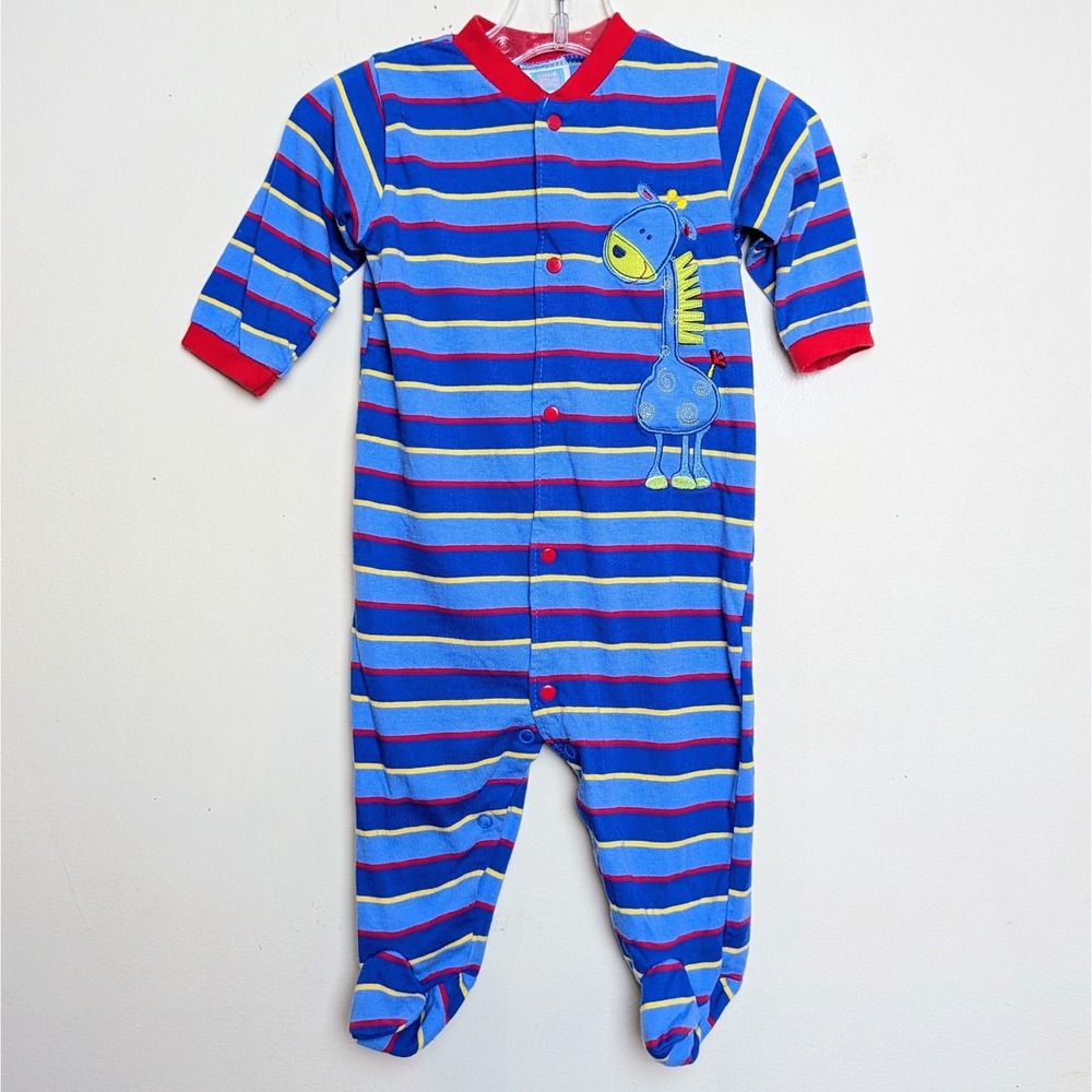 Vintage Little Me Giraffe One Piece Striped Footed Pajama‎ Sleeper 6 Months